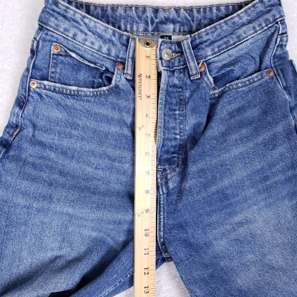 H&M‎ Divided Womens High Waist Straight Leg Blue Jeans Button Fly Raw Hem Size 4
